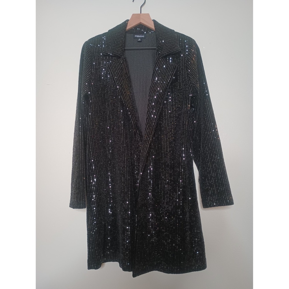 Messini Black Sequin Blazer Jacket Womens M Light Padded Shoulder Party Club